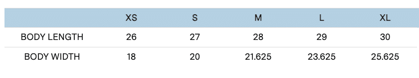 3483 Size Chart