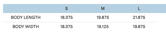 B8882 Size Chart