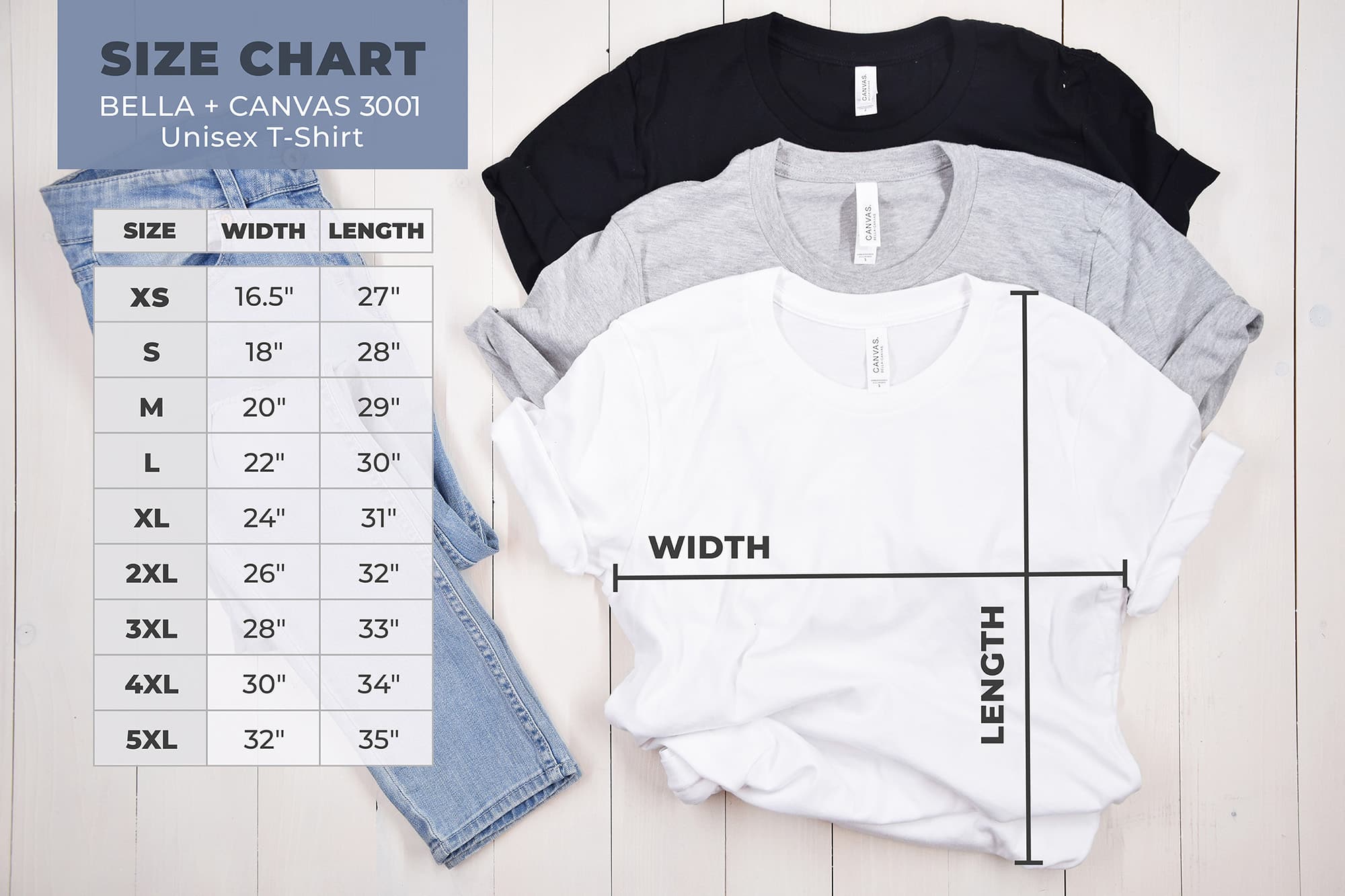 Bella Canvas 3001 Size Chart